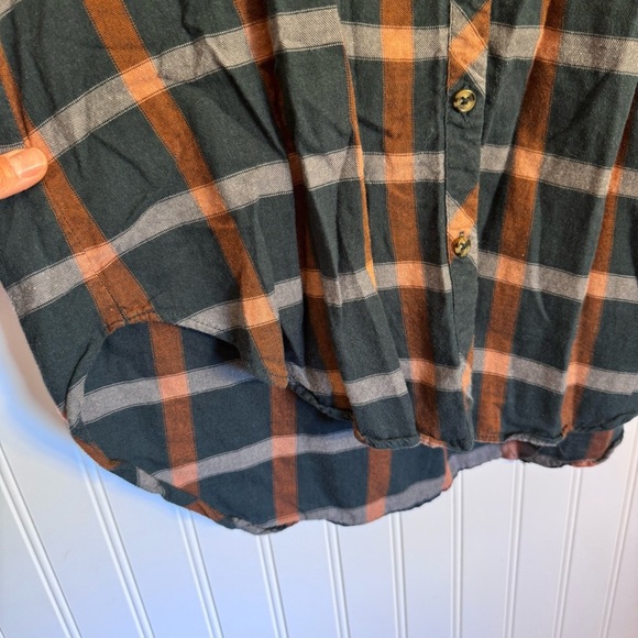 Knox Rose Teal & Orange Plaid Tunic Button Down Flannel Women’s Size Medium - Picture 4 of 7